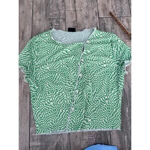 Blanc Women's Green Checkered Print Button Front Blouse Top Size Medium